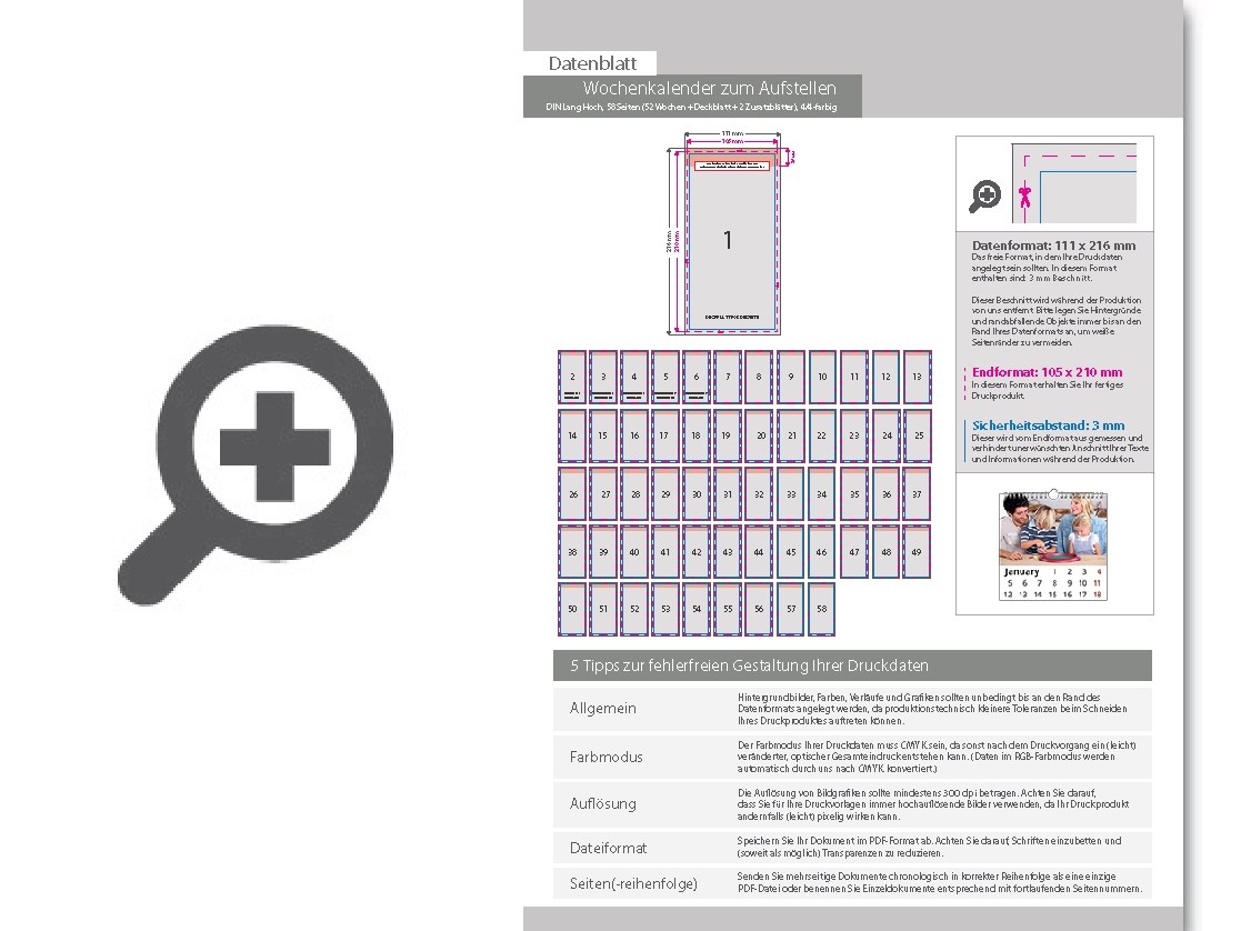 Product Bild wochentischkalender_zum_aufstellen_58_seiten_(52_wochen_+_deckblatt_+_2_zusatzbl__tter)__din_lang_hoch_(105_x_210_mm)